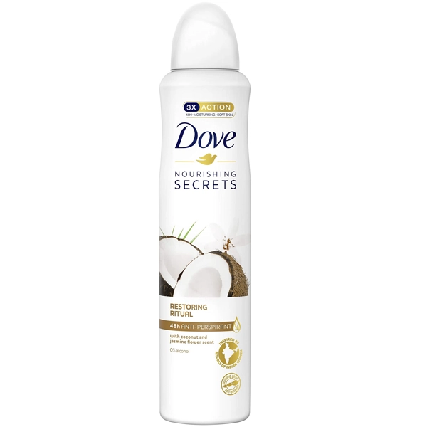 اسپری بدن نارگیل و یاس داو زنانه ضد تعریق 48 ساعته 250 میل | DOVE Spray 48h Anti-Perspirant With coconut and jasmine flower scent